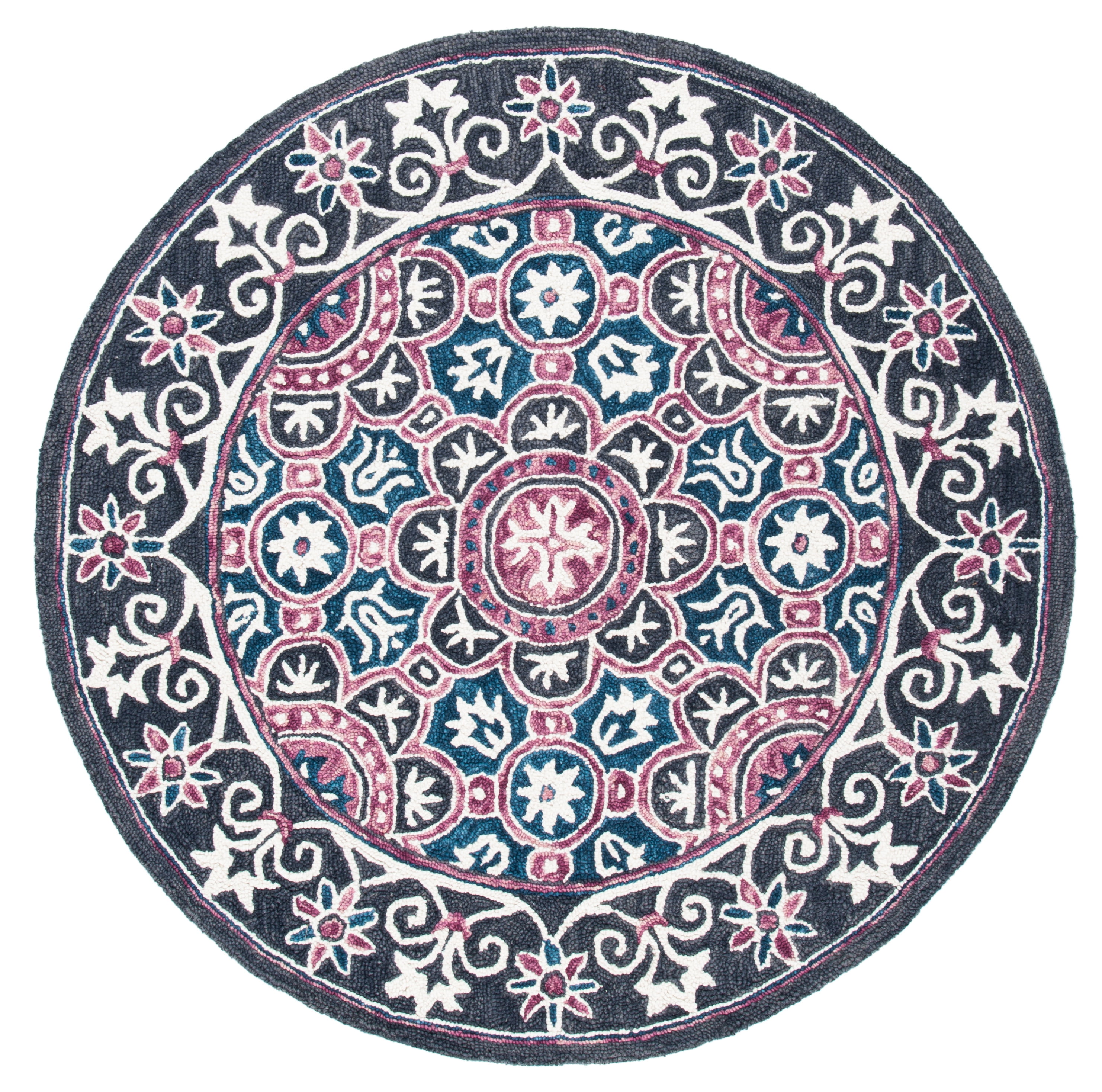 SAFAVIEH Micro-Loop Omar Medallion Area Rug, Ivory/Pink, 5' x 5' Round