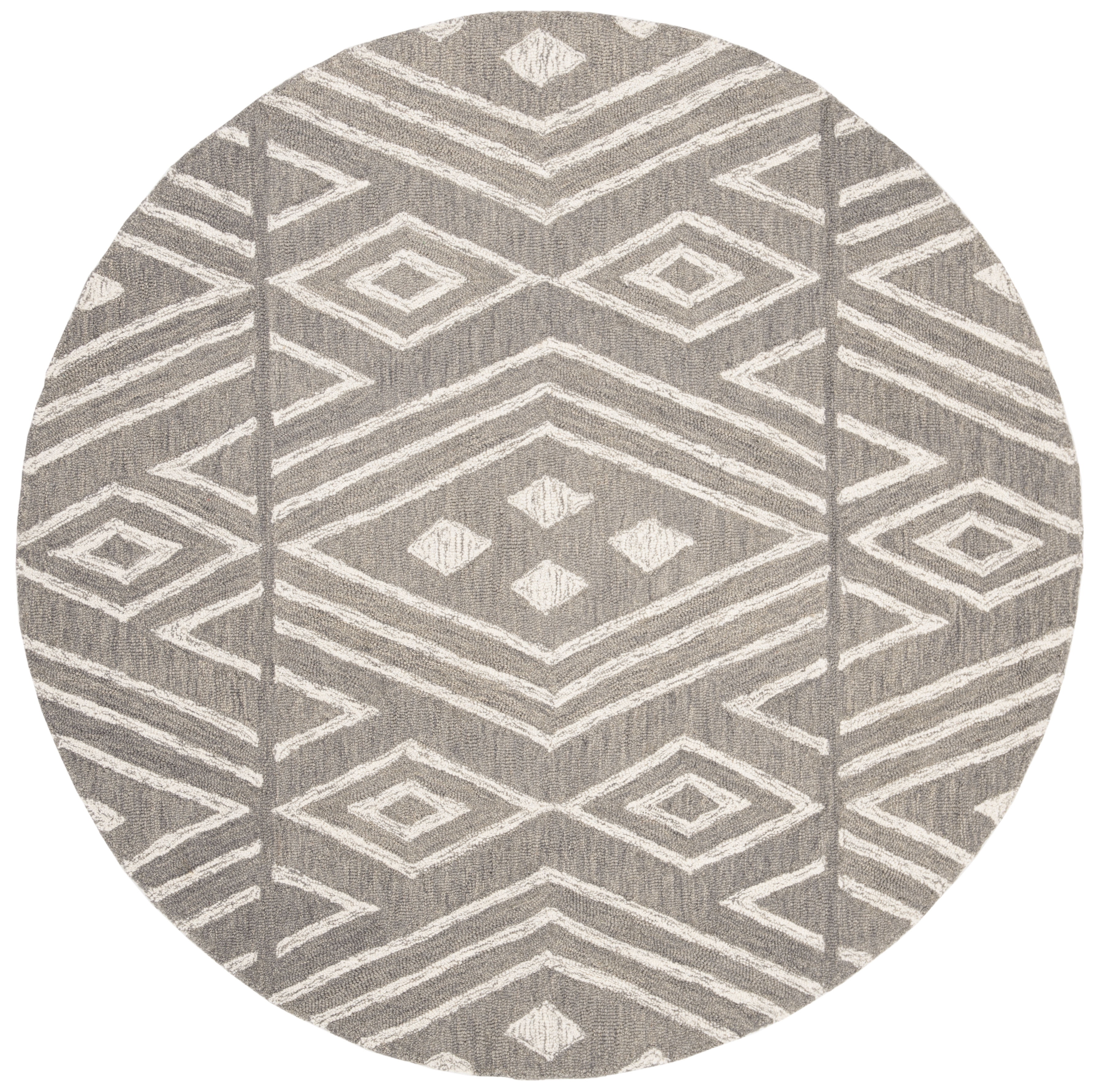 SAFAVIEH Micro-Loop Orlando Geometric Diamonds Area Rug, Grey/Ivory, 5' x 5' Round