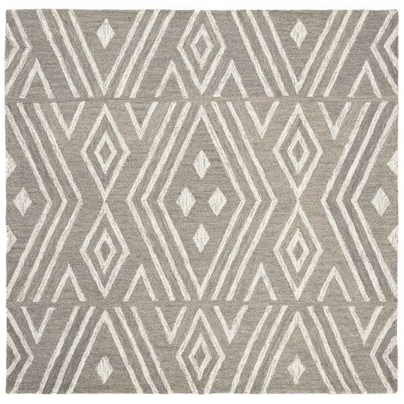 SAFAVIEH Micro-Loop Orlando Geometric Diamonds Area Rug, Grey/Ivory, 5' x 5' Square