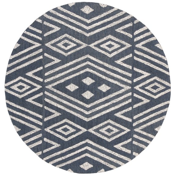 Safavieh Micro-Loop Orlando Round Hand Tufted Navy Geometric Area Rug , 5' x 5'