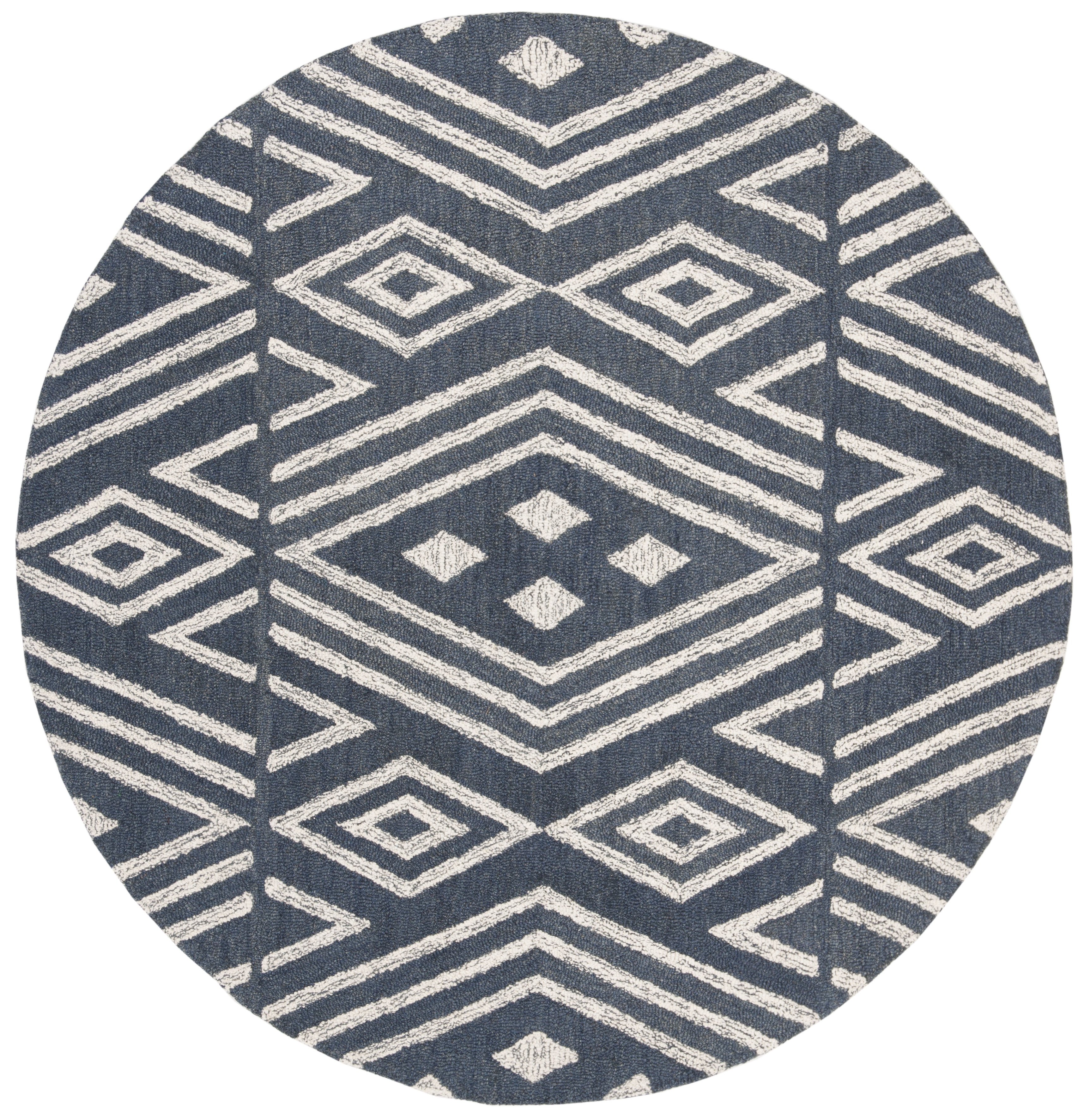 Hand-Tufted Artisan Wool Navy Blue 5' Round Area Rug