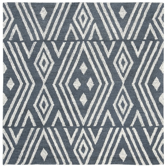 SAFAVIEH Micro-Loop Orlando Geometric Area Rug, Navy/Blue, 5' x 5' Square