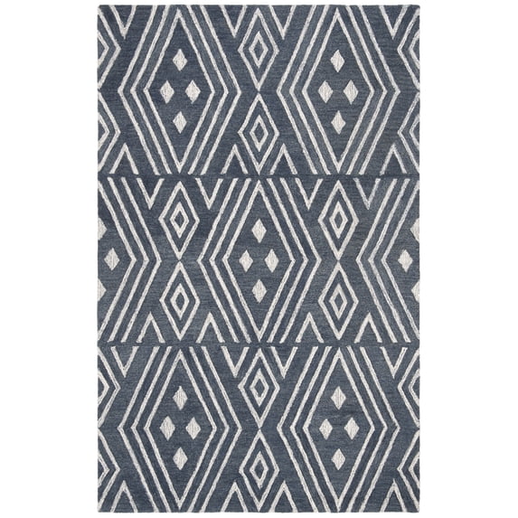 SAFAVIEH Micro-Loop Orlando Geometric Diamonds Area Rug, Navy/Blue, 5' x 8'