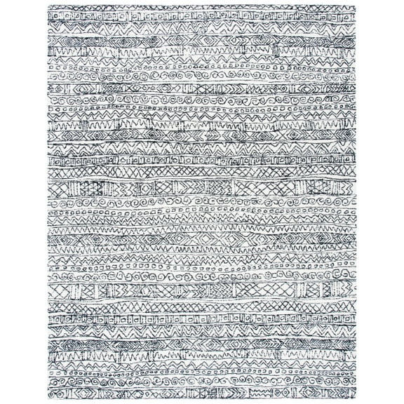 SAFAVIEH Micro-Loop Peronel Abstract Striped Wool Area Rug, Ivory/Black, 5' x 8'