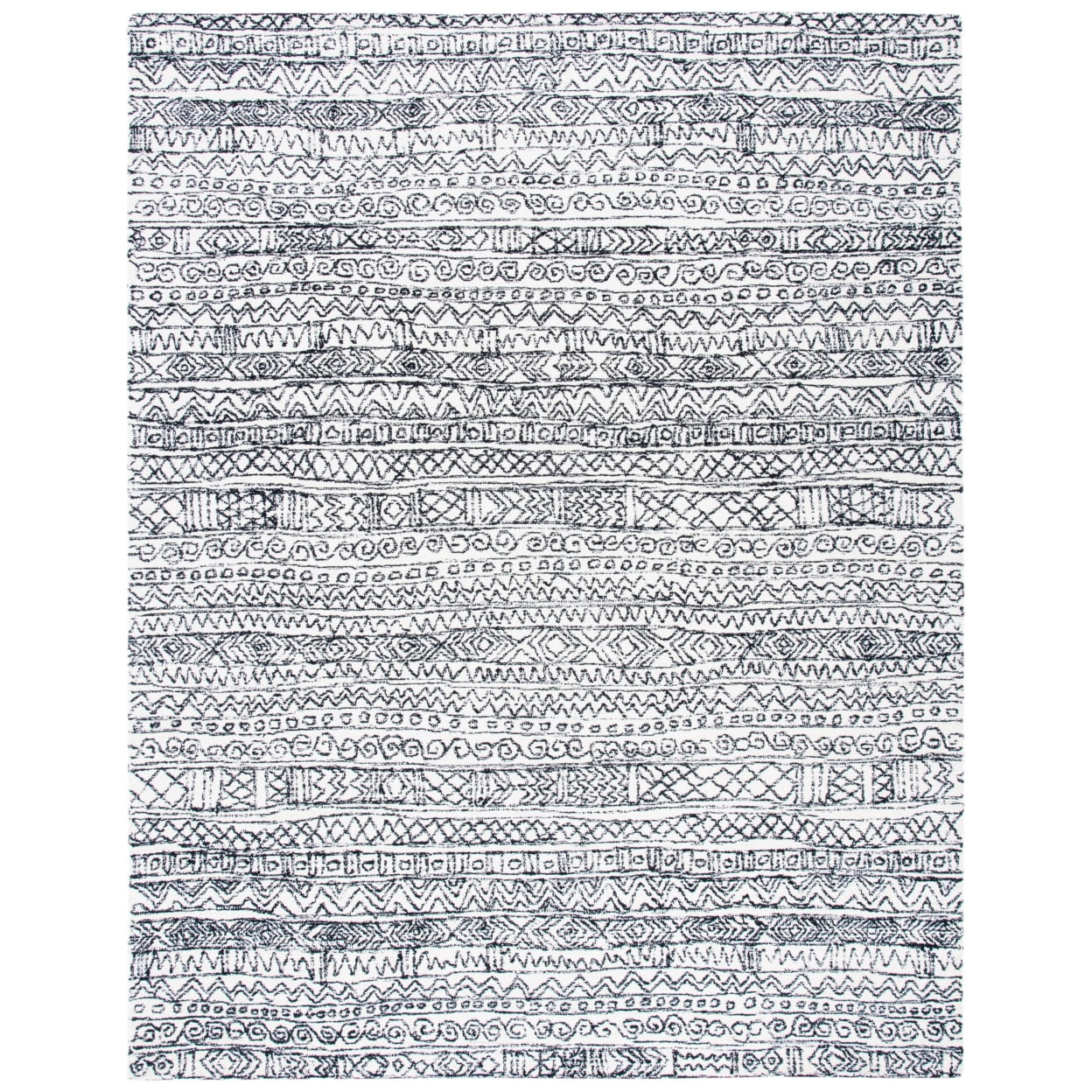 Ivory and Black Hand-Tufted Wool 9' x 12' Area Rug