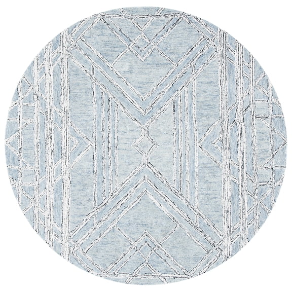 SAFAVIEH Micro-Loop Randall Geometric Area Rug, Light Blue/Ivory, 5' x 5' Round