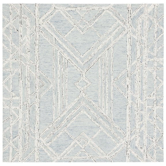 SAFAVIEH Micro-Loop Randall Geometric Area Rug, Light Blue/Ivory, 5' x 5' Square