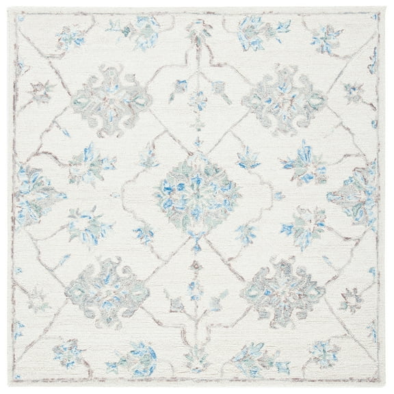 SAFAVIEH Micro-Loop Raschelle Floral Area Rug, Ivory/Grey, 5' x 5' Square