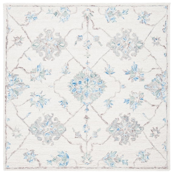SAFAVIEH Micro-Loop Raschelle Floral Area Rug, Ivory/Grey, 5' x 5' Square