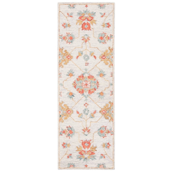 SAFAVIEH Micro-Loop Raschelle Floral Runner Rug, Silver/Red, 2'3" x 7'