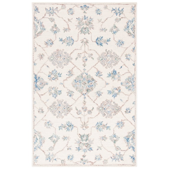 SAFAVIEH Micro-Loop Raschelle Floral Vines Wool Area Rug, Ivory/Grey, 4' x 6'
