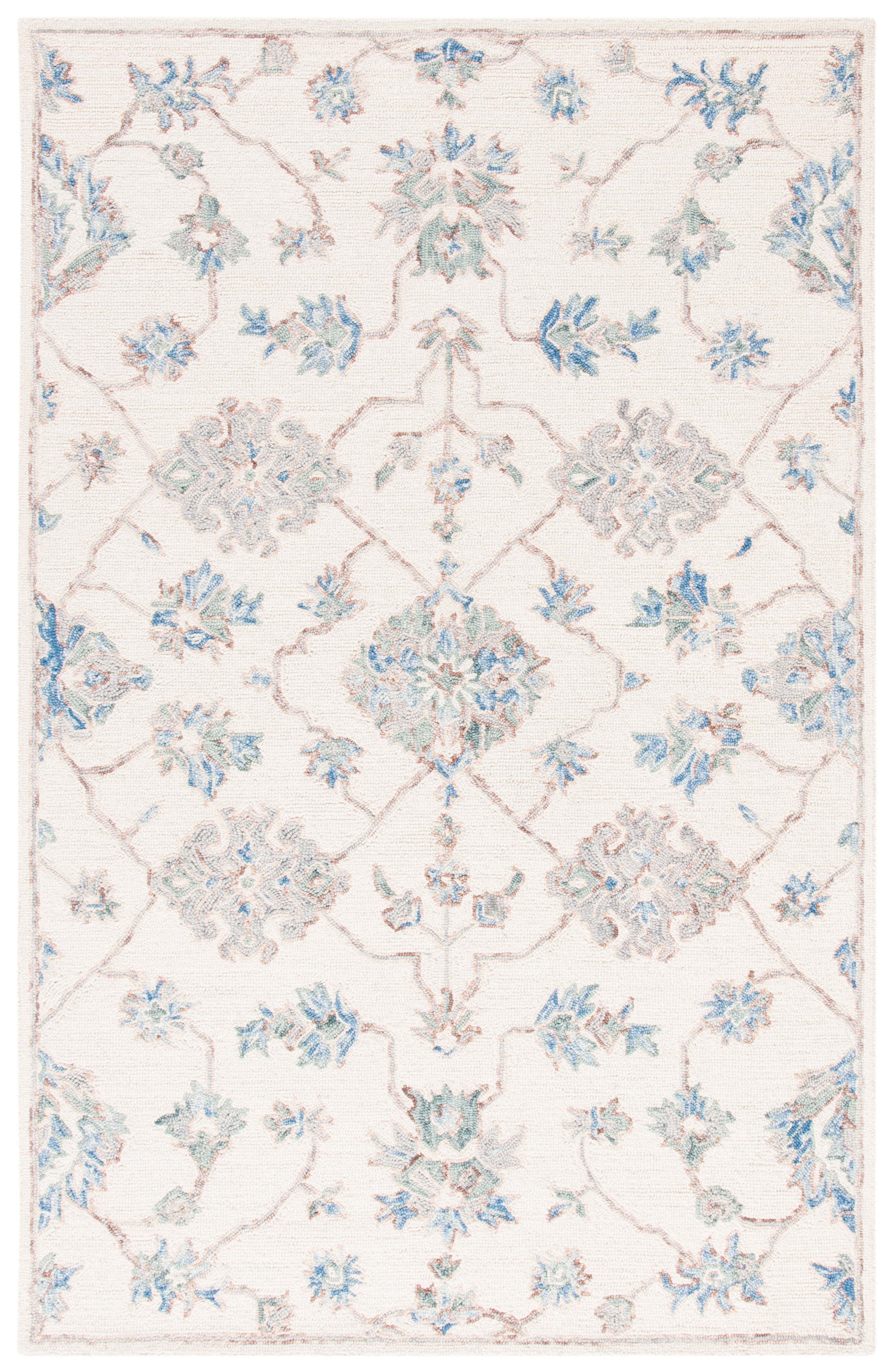 SAFAVIEH Micro-Loop Raschelle Floral Vines Wool Area Rug, Ivory/Grey, 5' x 8'