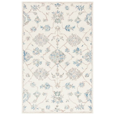 SAFAVIEH Micro-Loop Raschelle Floral Vines Wool Area Rug, Ivory/Grey, 5' x 8'