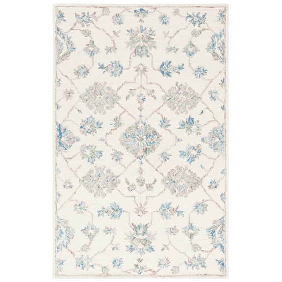 SAFAVIEH Micro-Loop Raschelle Floral Vines Wool Area Rug, Ivory/Grey, 5' x 8'