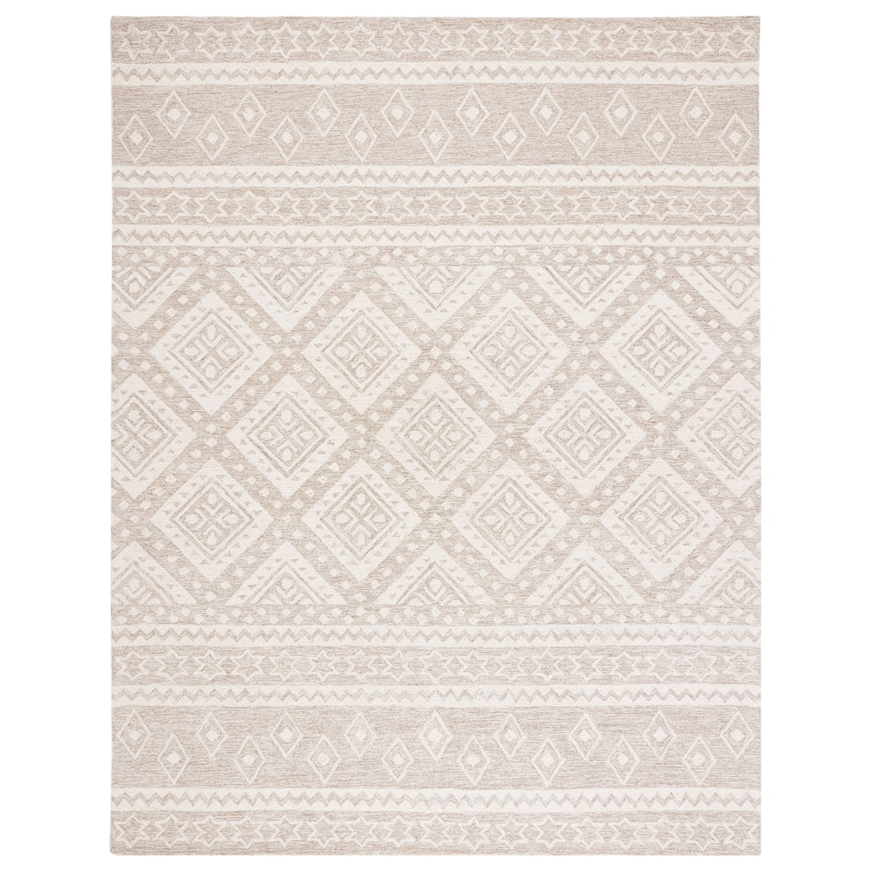 Elegant Ivory Tufted Wool Rectangular Rug, Handmade Non-Slip Design