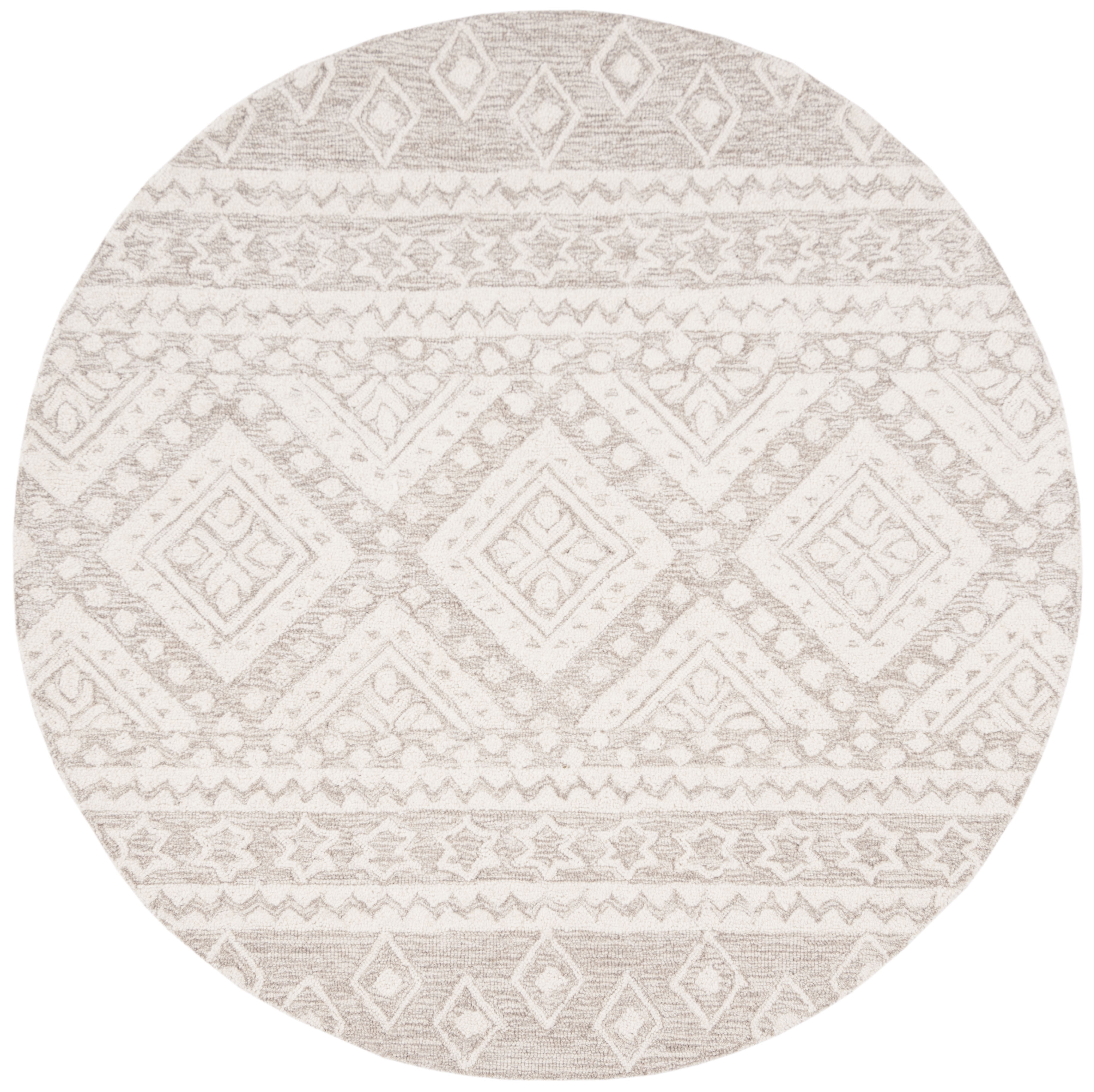 SAFAVIEH Micro-Loop Regis Geometric Area Rug, Beige/Ivory, 3' x 3' Round