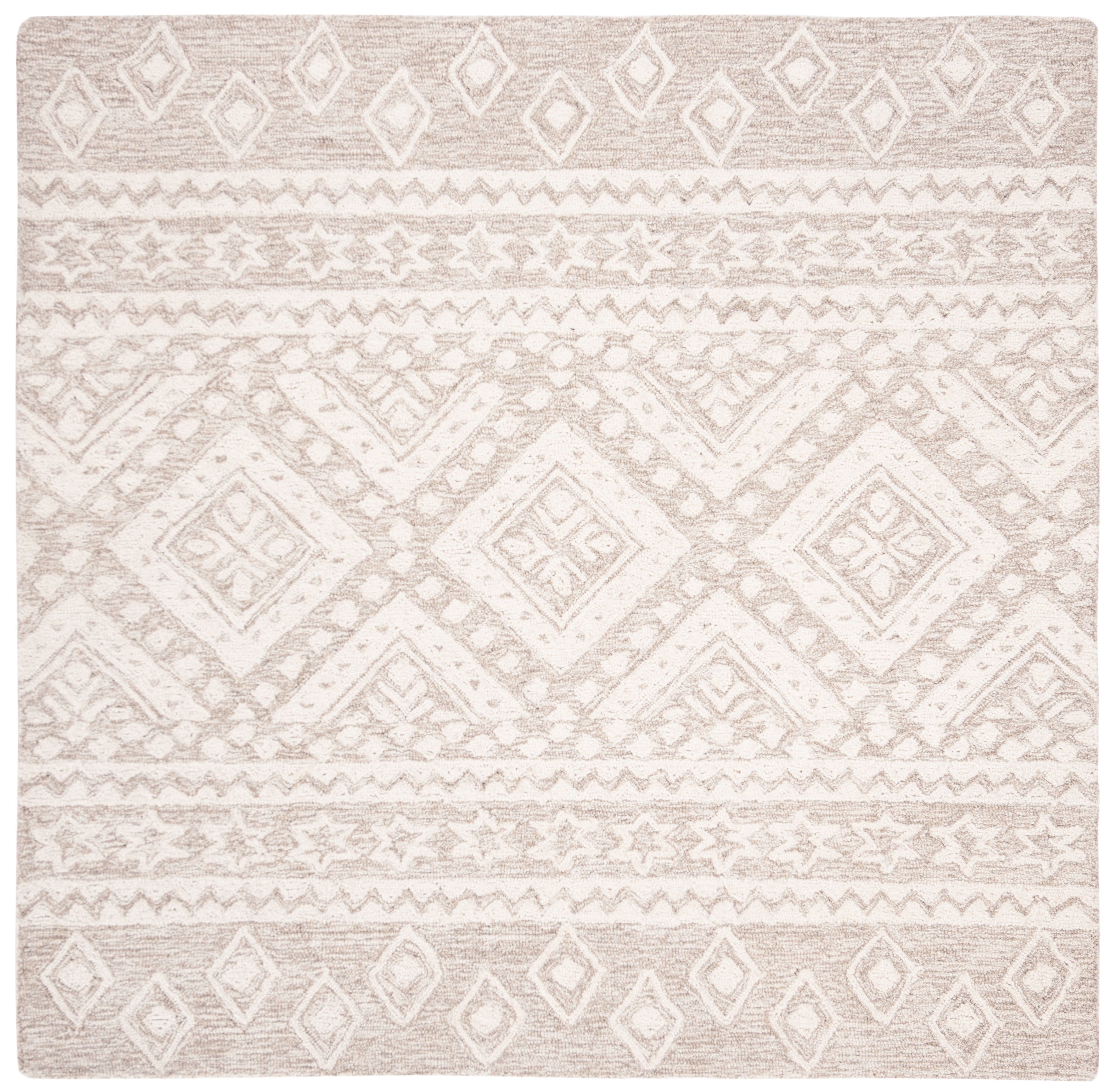SAFAVIEH Micro-Loop Regis Geometric Area Rug, Beige/Ivory, 3' x 3' Square
