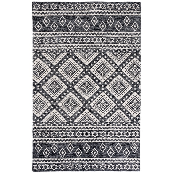 SAFAVIEH Micro-Loop Regis Geometric Area Rug, Black/Grey, 5' x 5' Square