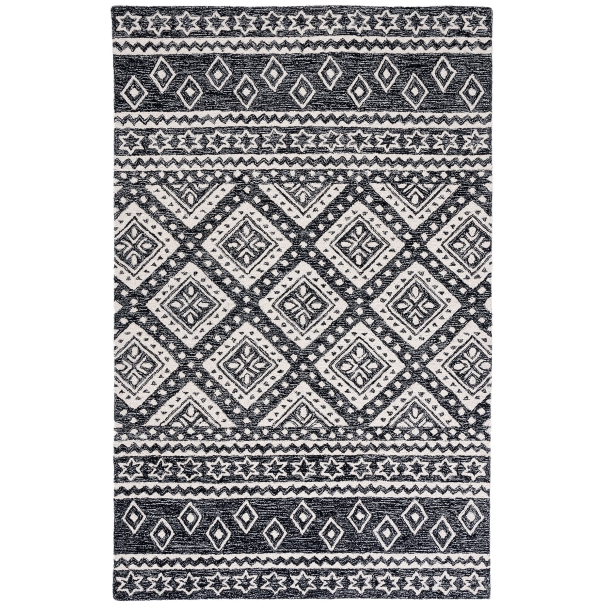 SAFAVIEH Micro-Loop Regis Geometric Area Rug, Black/Grey, 6' x 9'