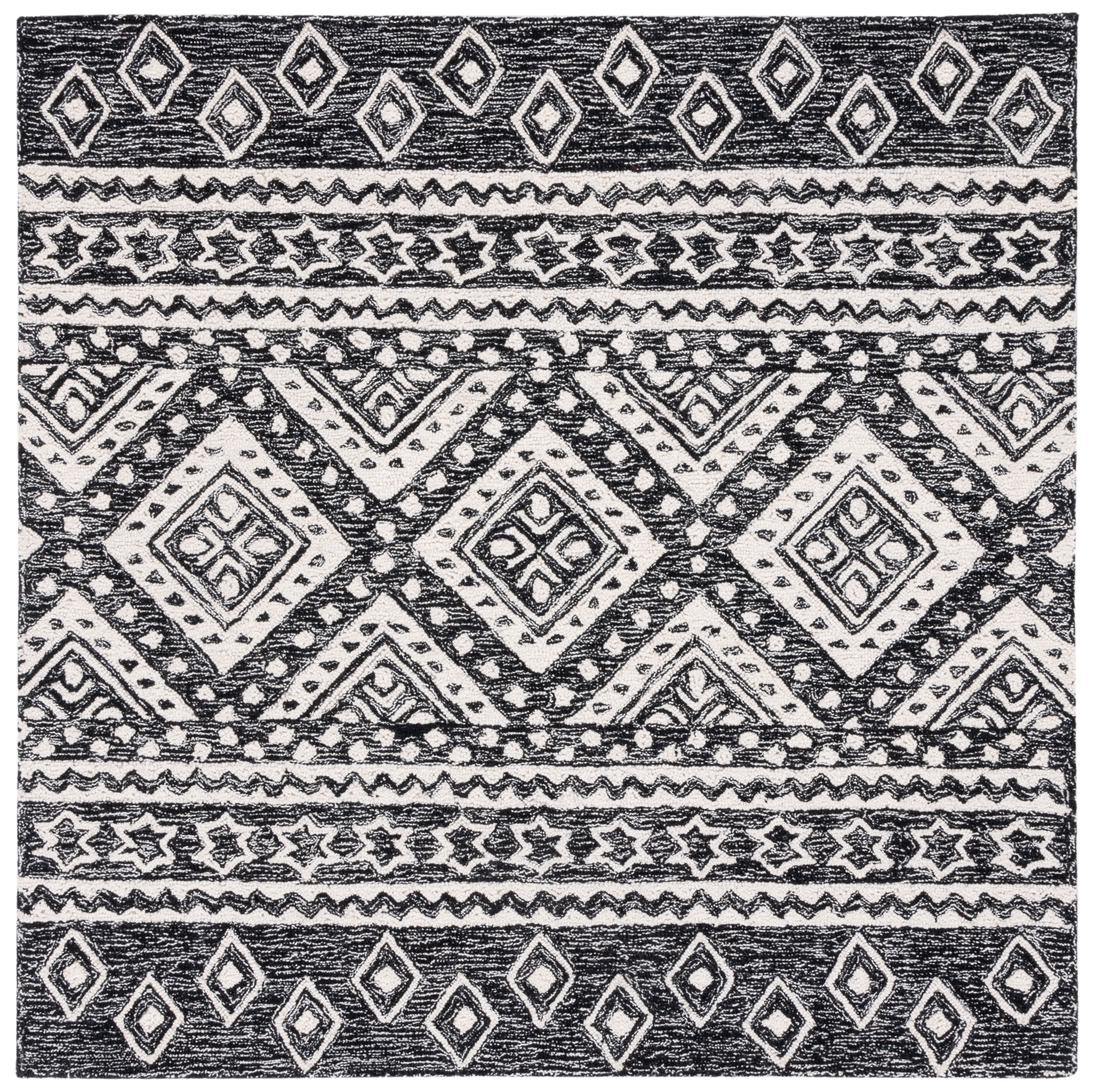 SAFAVIEH Micro-Loop Regis Geometric Area Rug, Black/Ivory, 5' x 5' Square