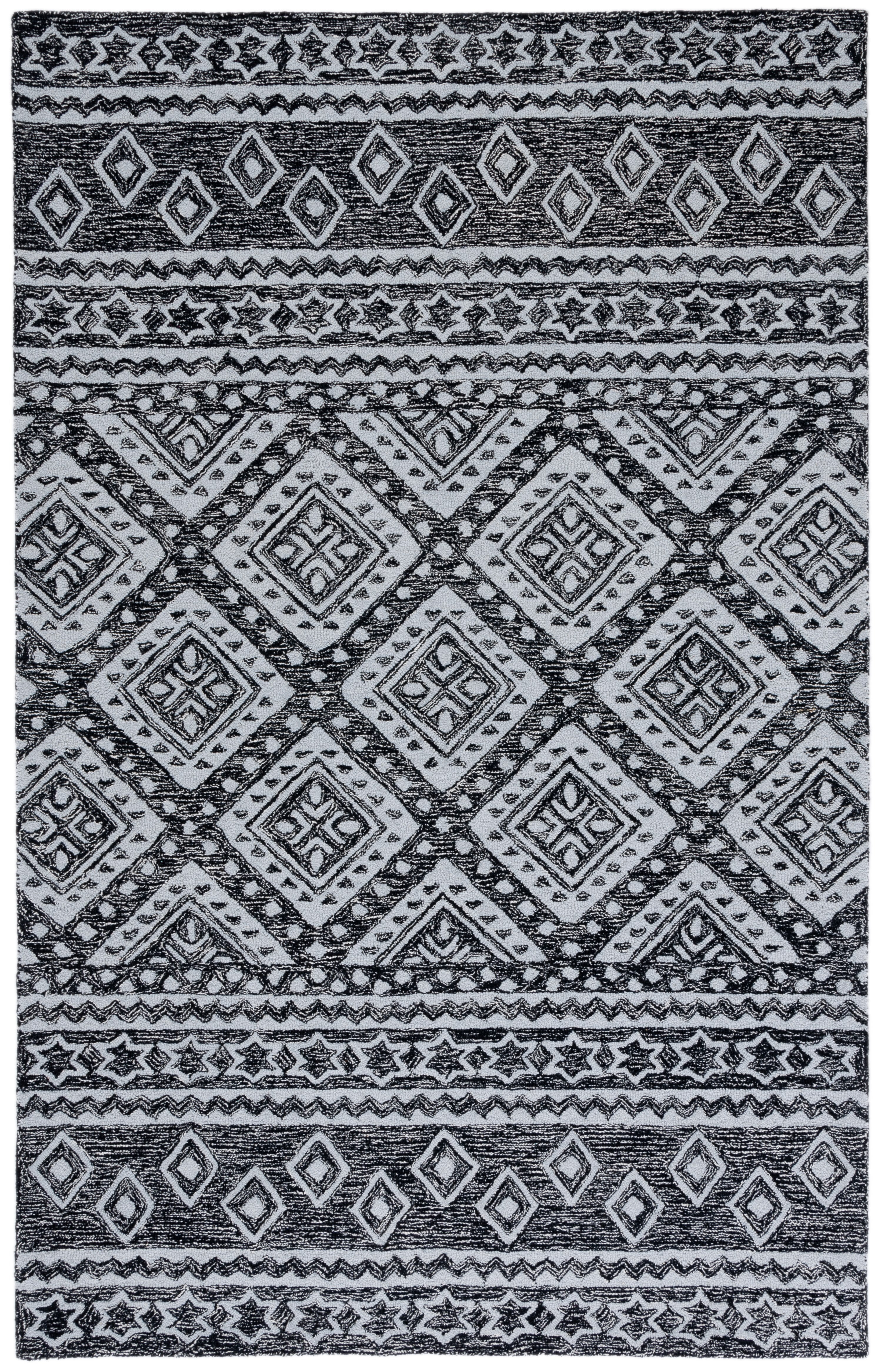 SAFAVIEH Micro-Loop Regis Geometric Area Rug, Black/Ivory, 6' x 9'