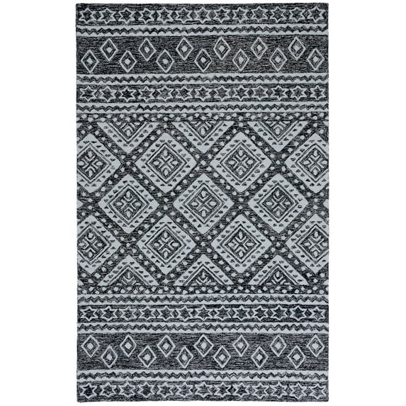 SAFAVIEH Micro-Loop Regis Geometric Area Rug, Black/Ivory, 6' x 9'