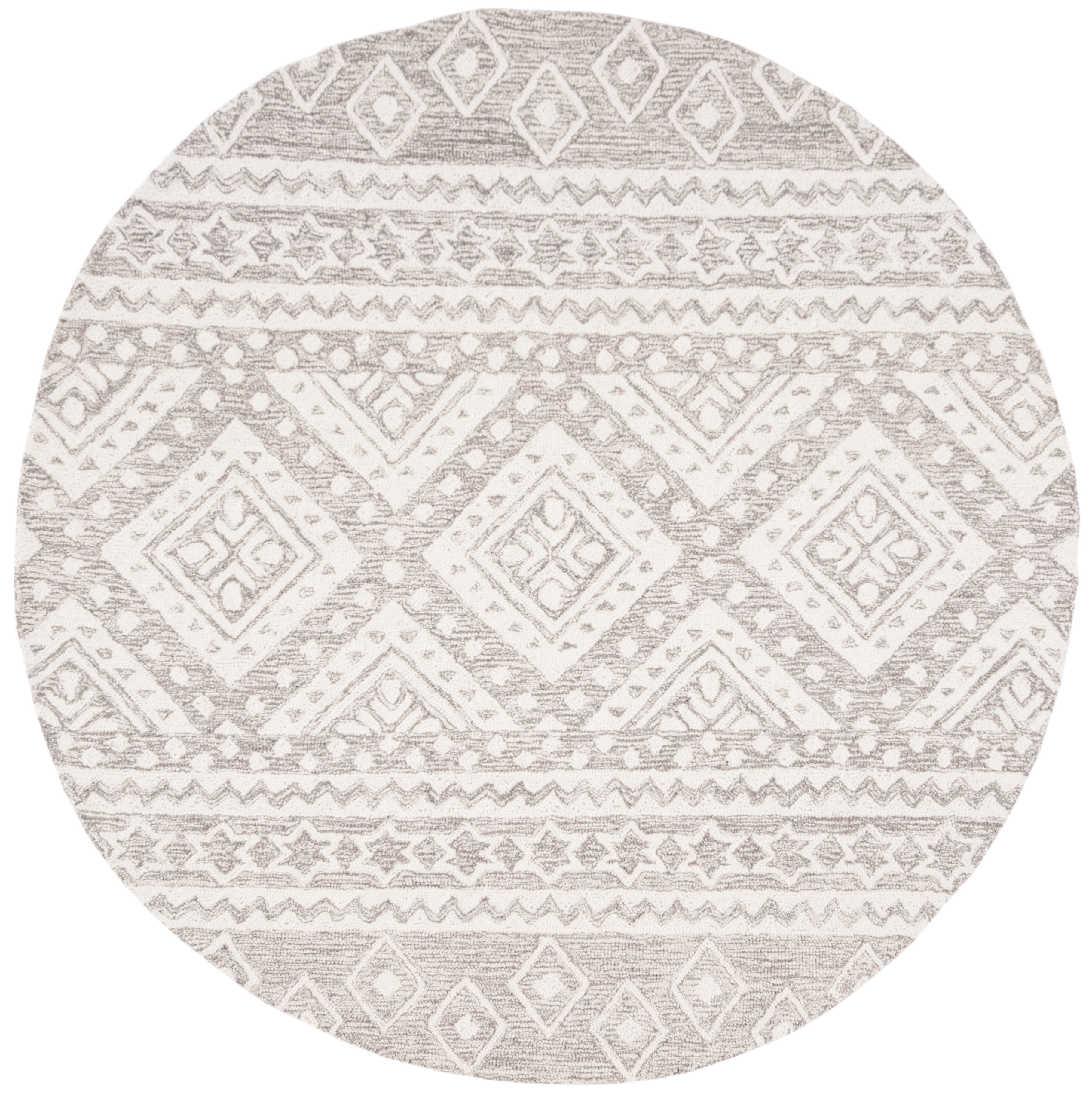 SAFAVIEH Micro-Loop Regis Geometric Area Rug, Dark Grey/Ivory, 3' x 3' Round