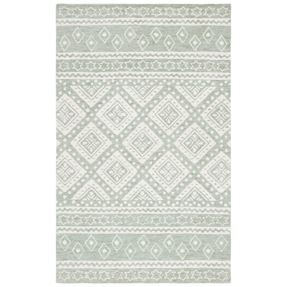 SAFAVIEH Micro-Loop Regis Geometric Area Rug, Sage/Ivory, 3' x 5'
