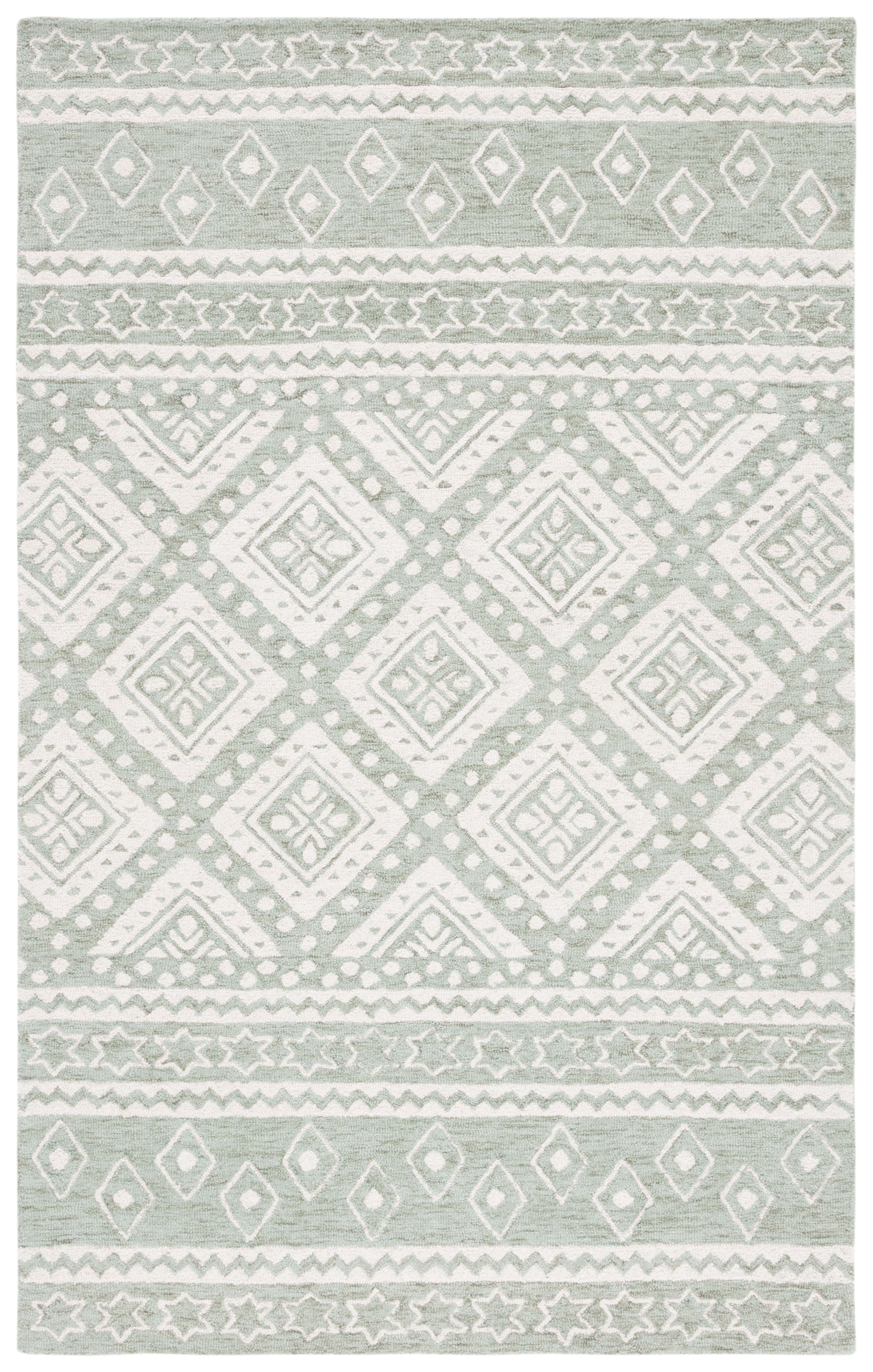 SAFAVIEH Micro-Loop Regis Geometric Area Rug, Sage/Ivory, 4' x 6'