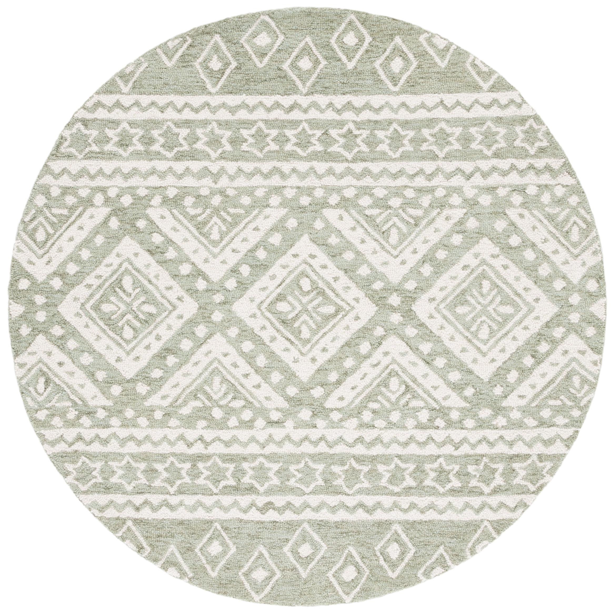 SAFAVIEH Micro-Loop Regis Geometric Area Rug, Sage/Ivory, 5' x 5' Round