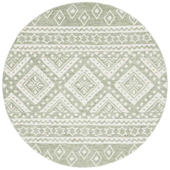 SAFAVIEH Micro-Loop Regis Geometric Area Rug, Sage/Ivory, 5' x 5' Round