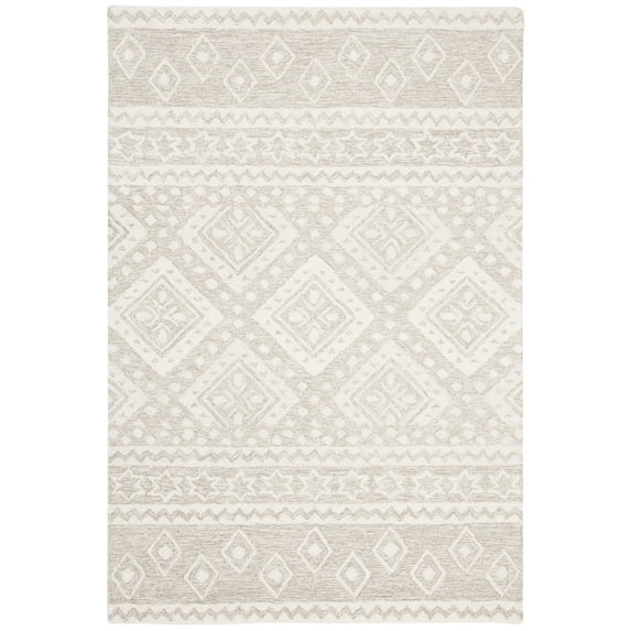 SAFAVIEH Micro-Loop Regis Geometric Aztec Wool Area Rug, Beige/Ivory, 4' x 6'