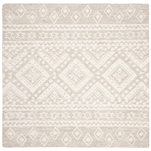 SAFAVIEH Micro-Loop Regis Geometric Aztec Wool Area Rug, Beige/Ivory, 5' x 5' Square
