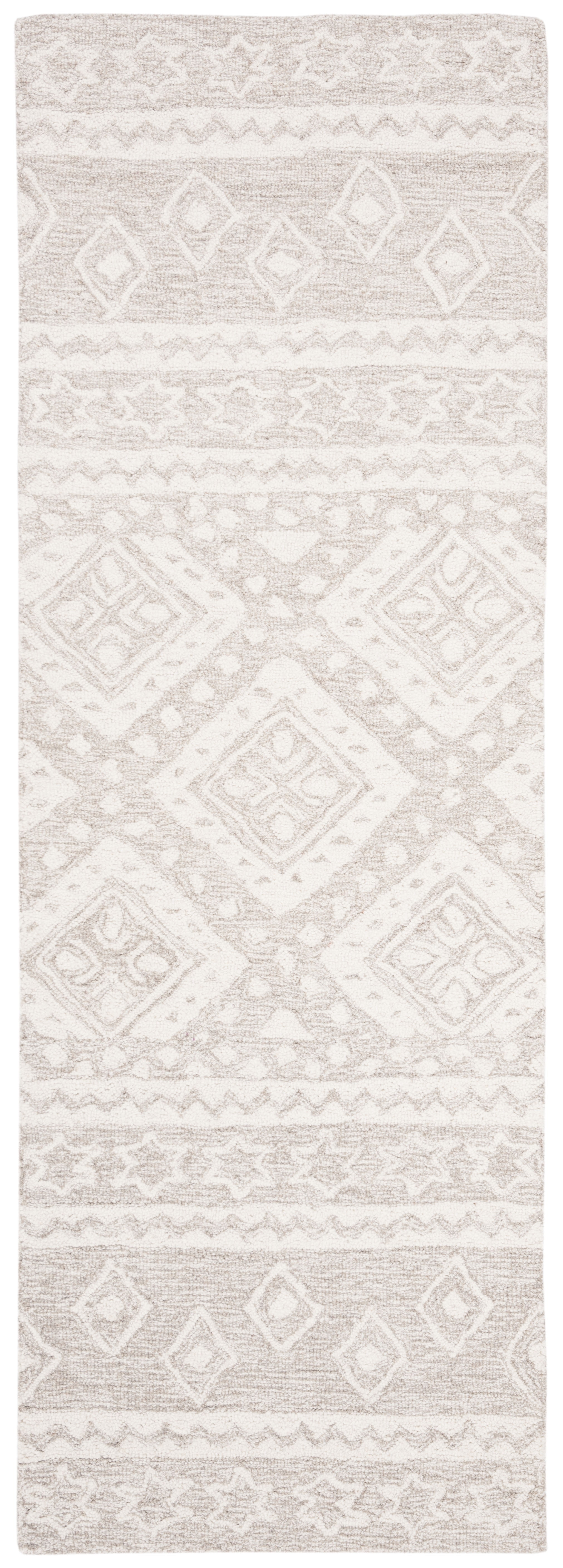 Handmade Beige and Ivory Tufted Wool Rug 2'3" x 9'