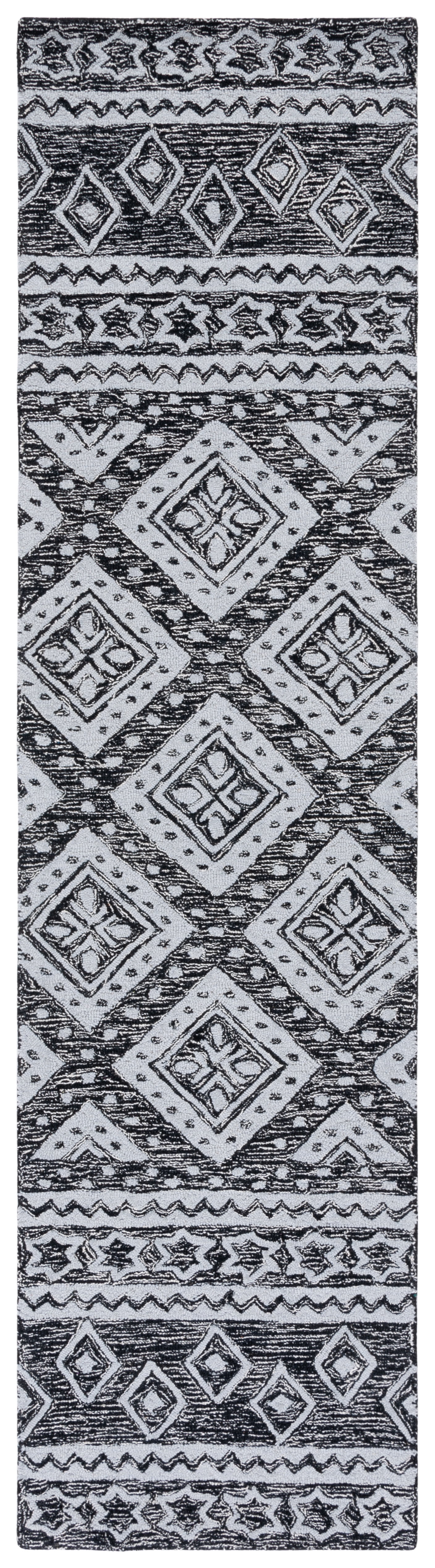 SAFAVIEH Micro-Loop Regis Geometric Runner Rug, Black/Grey, 2'3" x 9'