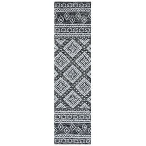 SAFAVIEH Micro-Loop Regis Geometric Runner Rug, Black/Grey, 2'3" x 9'