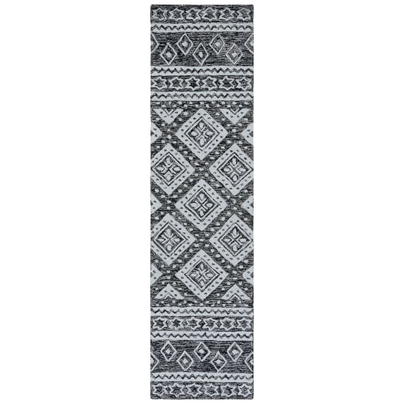 SAFAVIEH Micro-Loop Regis Geometric Runner Rug, Black/Grey, 2'3" x 9'