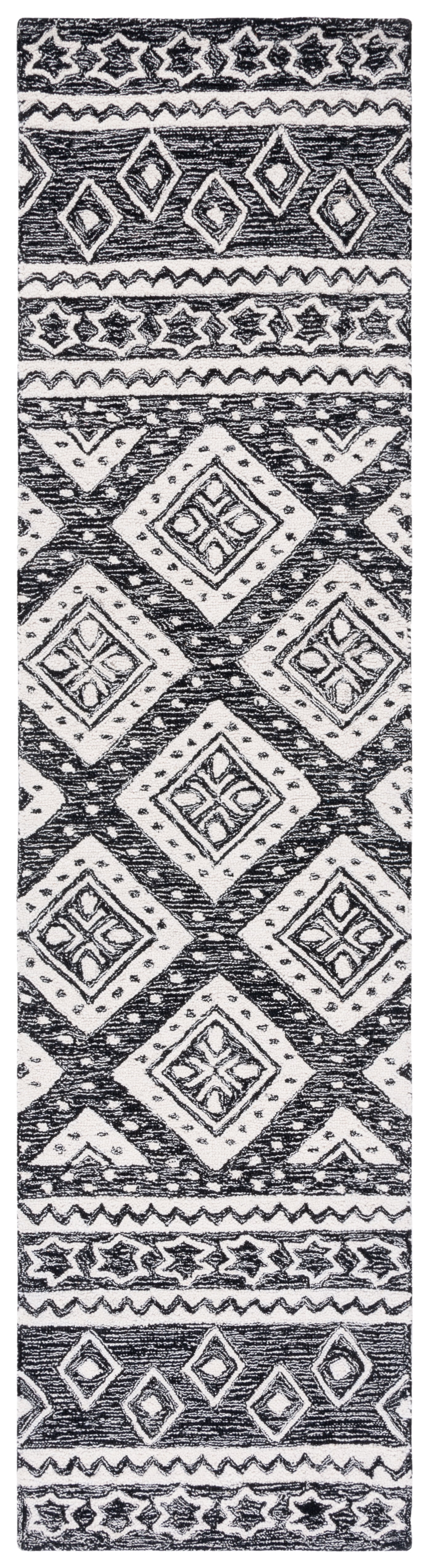 SAFAVIEH Micro-Loop Regis Geometric Runner Rug, Black/Ivory, 2'3" x 9'