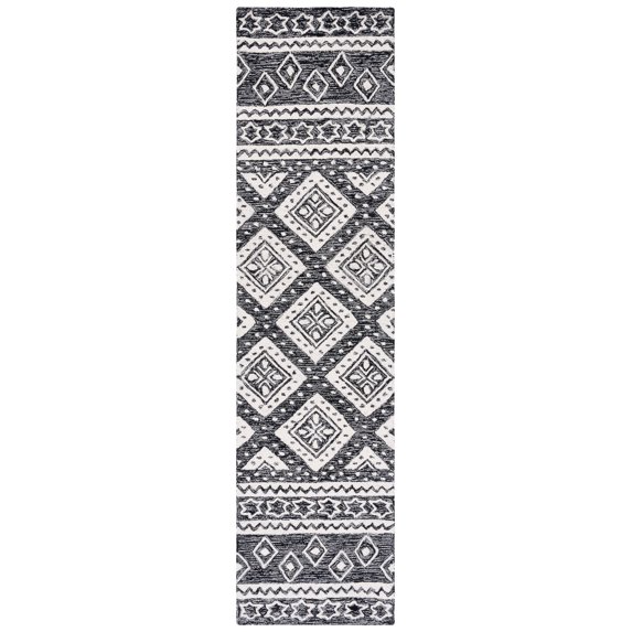 SAFAVIEH Micro-Loop Regis Geometric Runner Rug, Black/Ivory, 2'3" x 9'