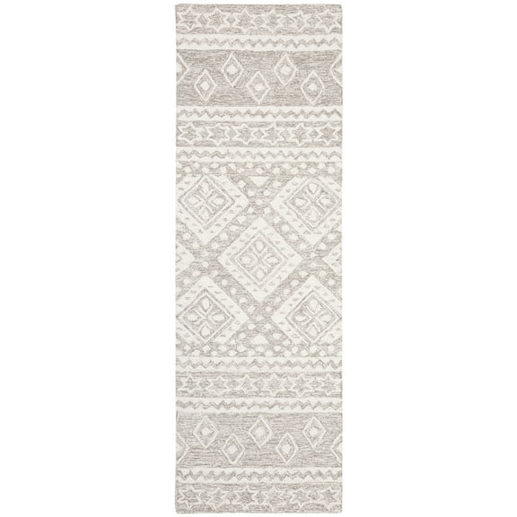 SAFAVIEH Micro-Loop Regis Geometric Runner Rug, Dark Grey/Ivory, 2'3" x 5'