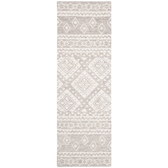SAFAVIEH Micro-Loop Regis Geometric Runner Rug, Dark Grey/Ivory, 2'3" x 8'