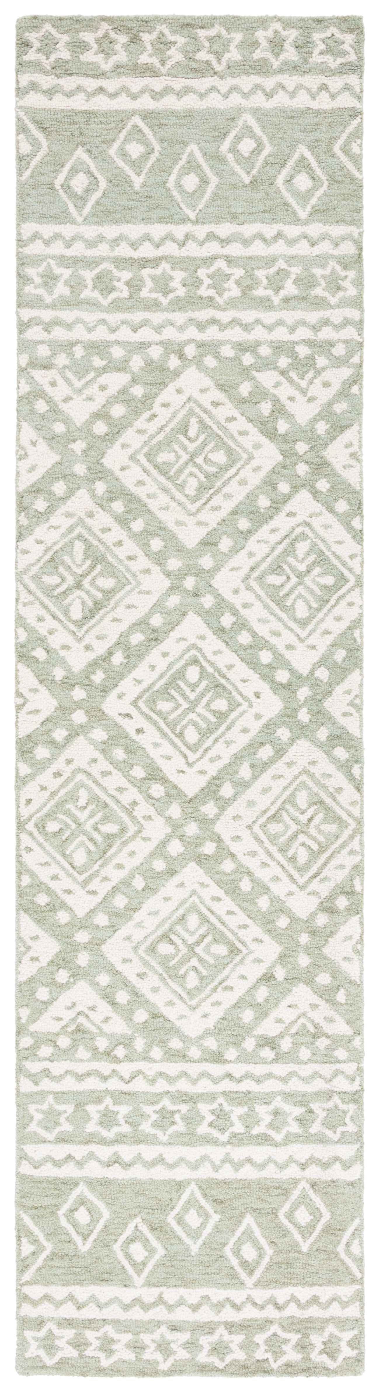 SAFAVIEH Micro-Loop Regis Geometric Runner Rug, Sage/Ivory, 2'3" x 9'
