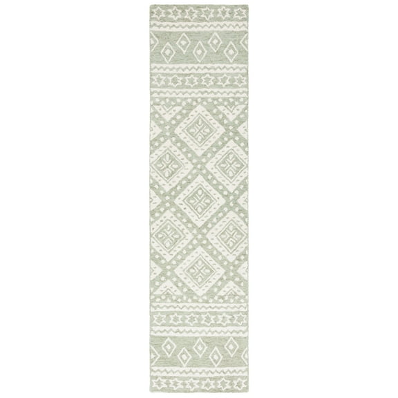 SAFAVIEH Micro-Loop Regis Geometric Runner Rug, Sage/Ivory, 2'3" x 9'