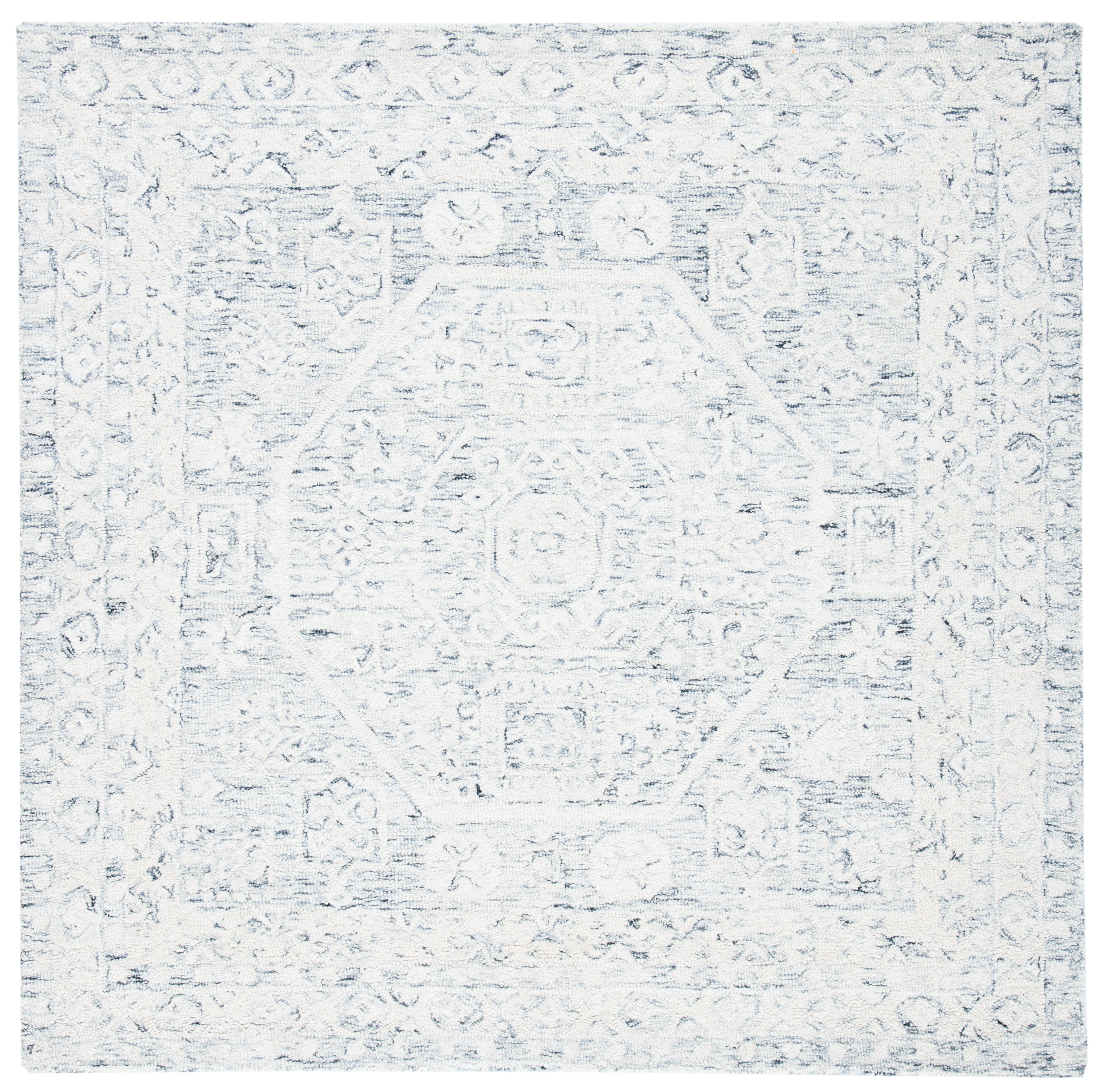 SAFAVIEH Micro-Loop Robina Floral Area Rug, Charcoal/Ivory, 3' x 3' Square