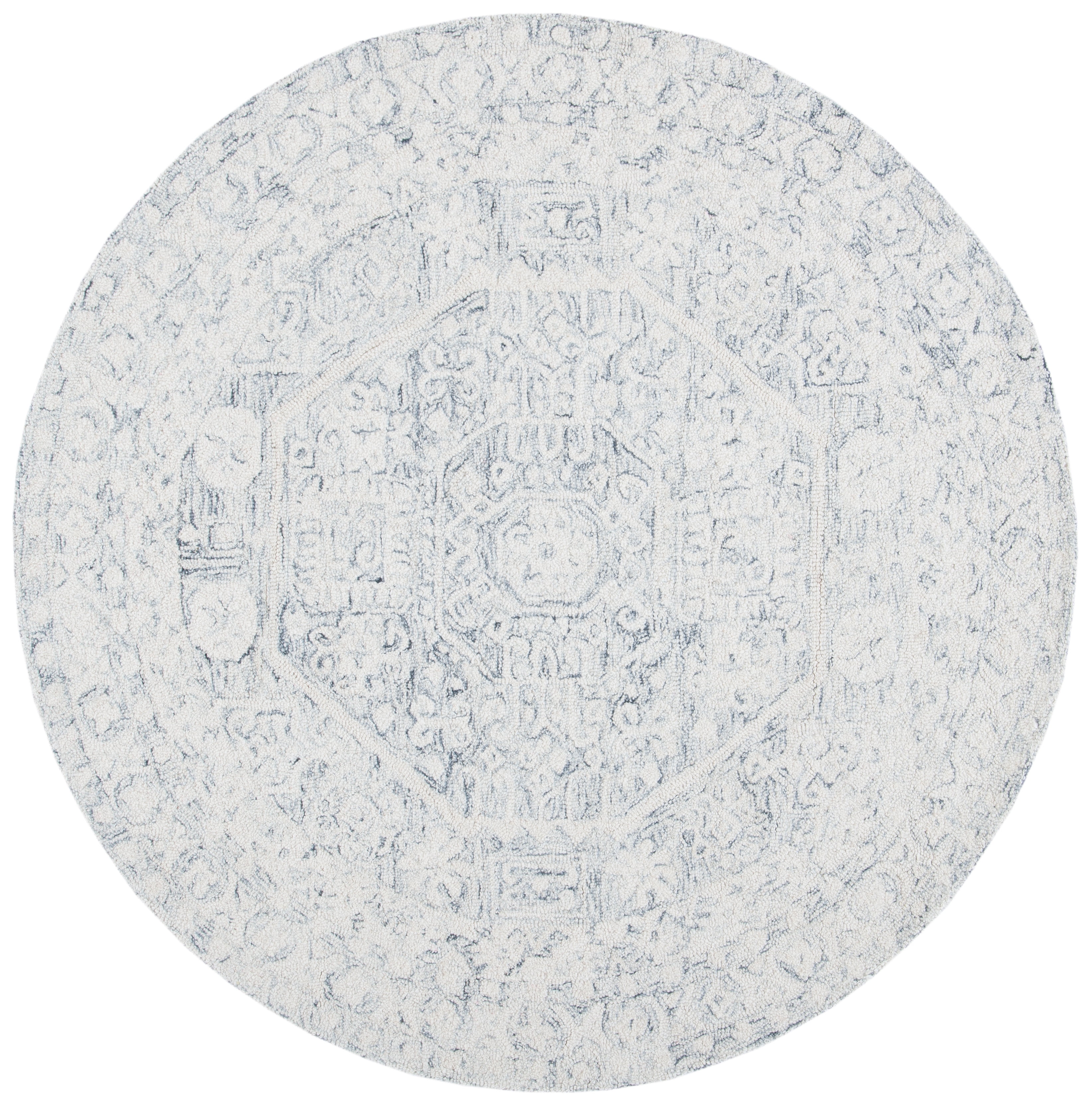SAFAVIEH Micro-Loop Robina Floral Area Rug, Charcoal/Ivory, 5' x 5' Round