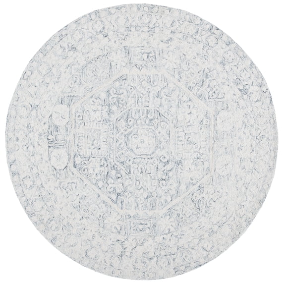 SAFAVIEH Micro-Loop Robina Floral Area Rug, Charcoal/Ivory, 7' x 7' Round