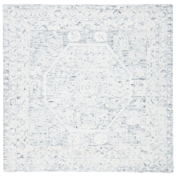 SAFAVIEH Micro-Loop Robina Floral Area Rug, Charcoal/Ivory, 7' x 7' Square