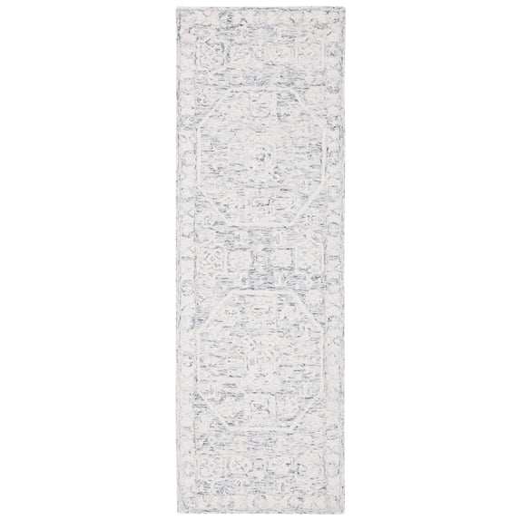 SAFAVIEH Micro-Loop Robina Floral Runner Rug, Charcoal/Ivory, 2'3" x 11'