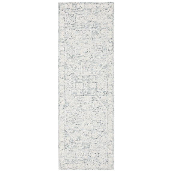 SAFAVIEH Micro-Loop Robina Floral Runner Rug, Charcoal/Ivory, 2'3" x 13'