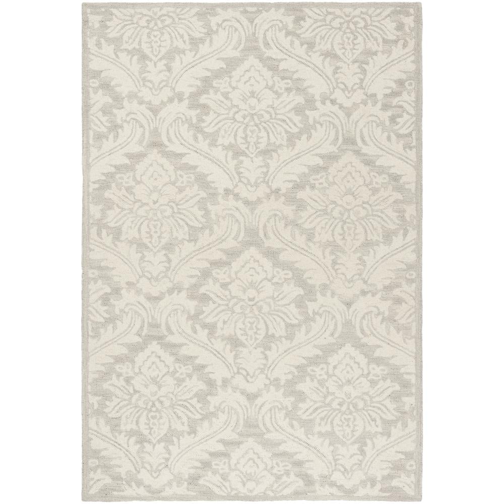 SAFAVIEH Micro-Loop Romain Damask Floral Wool Area Rug, Silver, 4' x 6'